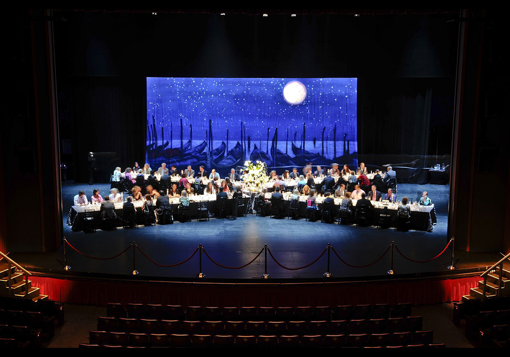 Corporate dinner on the stage in Sarofim Hall