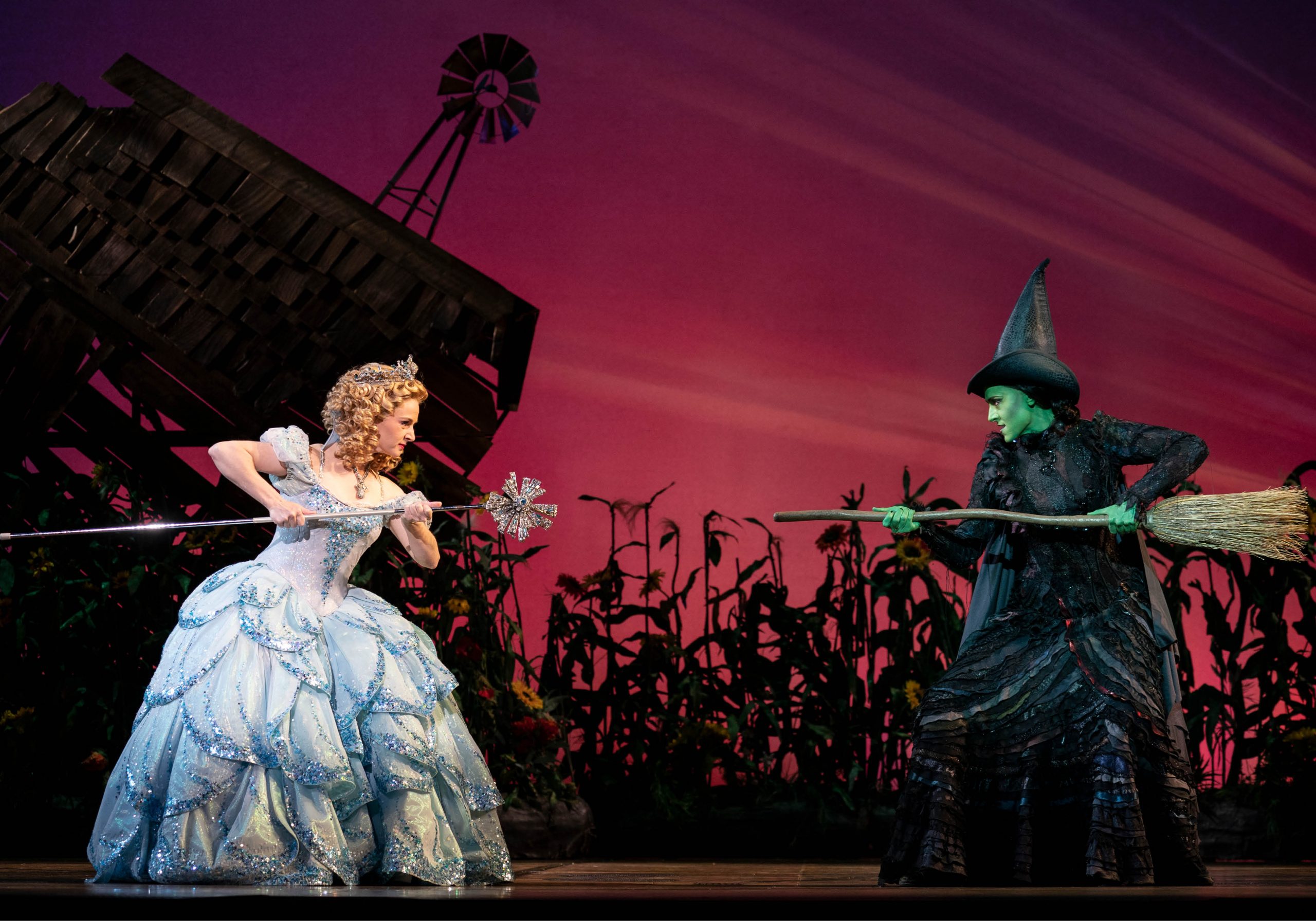 Wicked production photo, Glinda and Elphaba