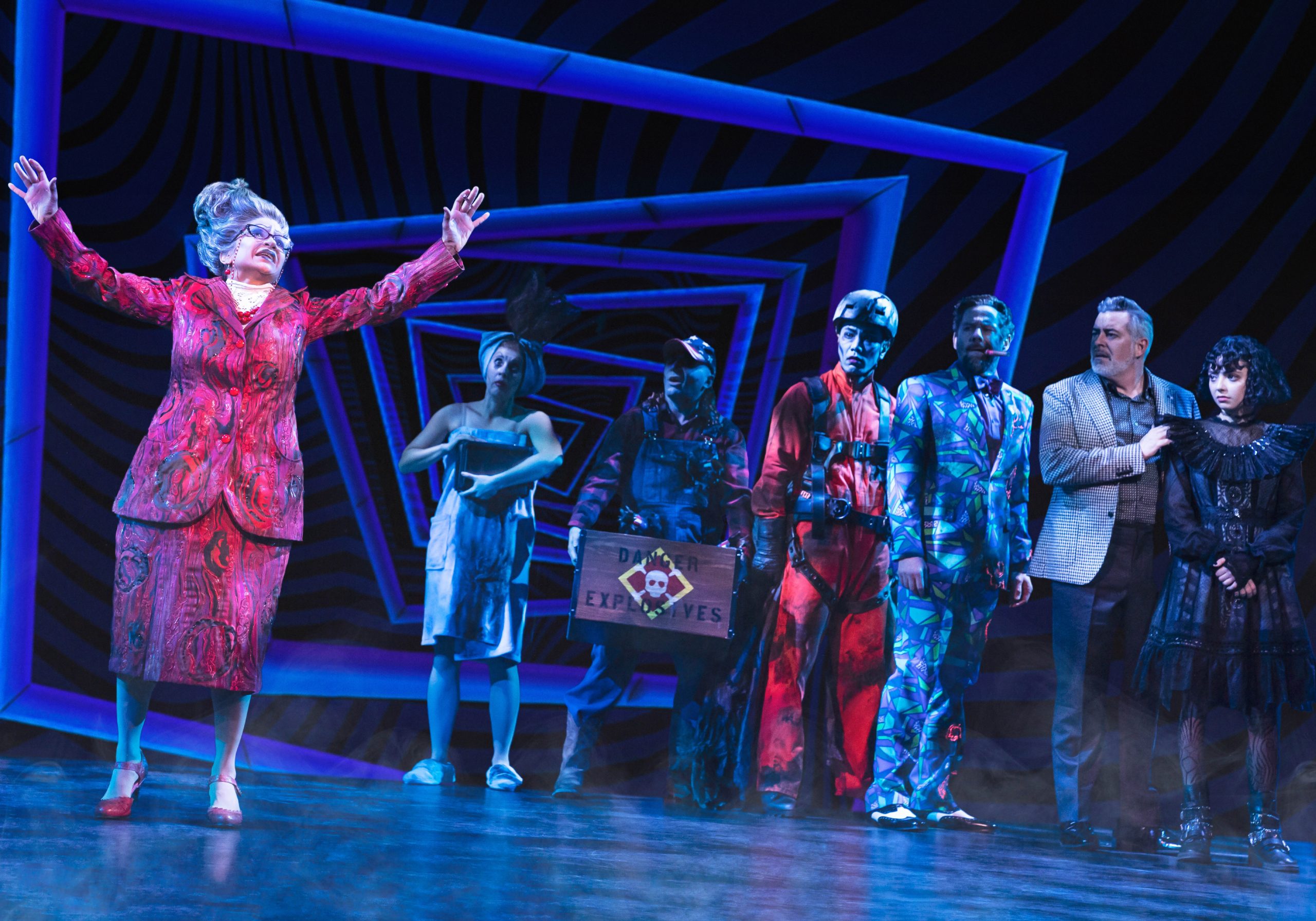 Karmine Alers (Juno), Tour Company of Beetlejuice, Jesse Sharp (Charles) and Isabella Esler (Lydia)