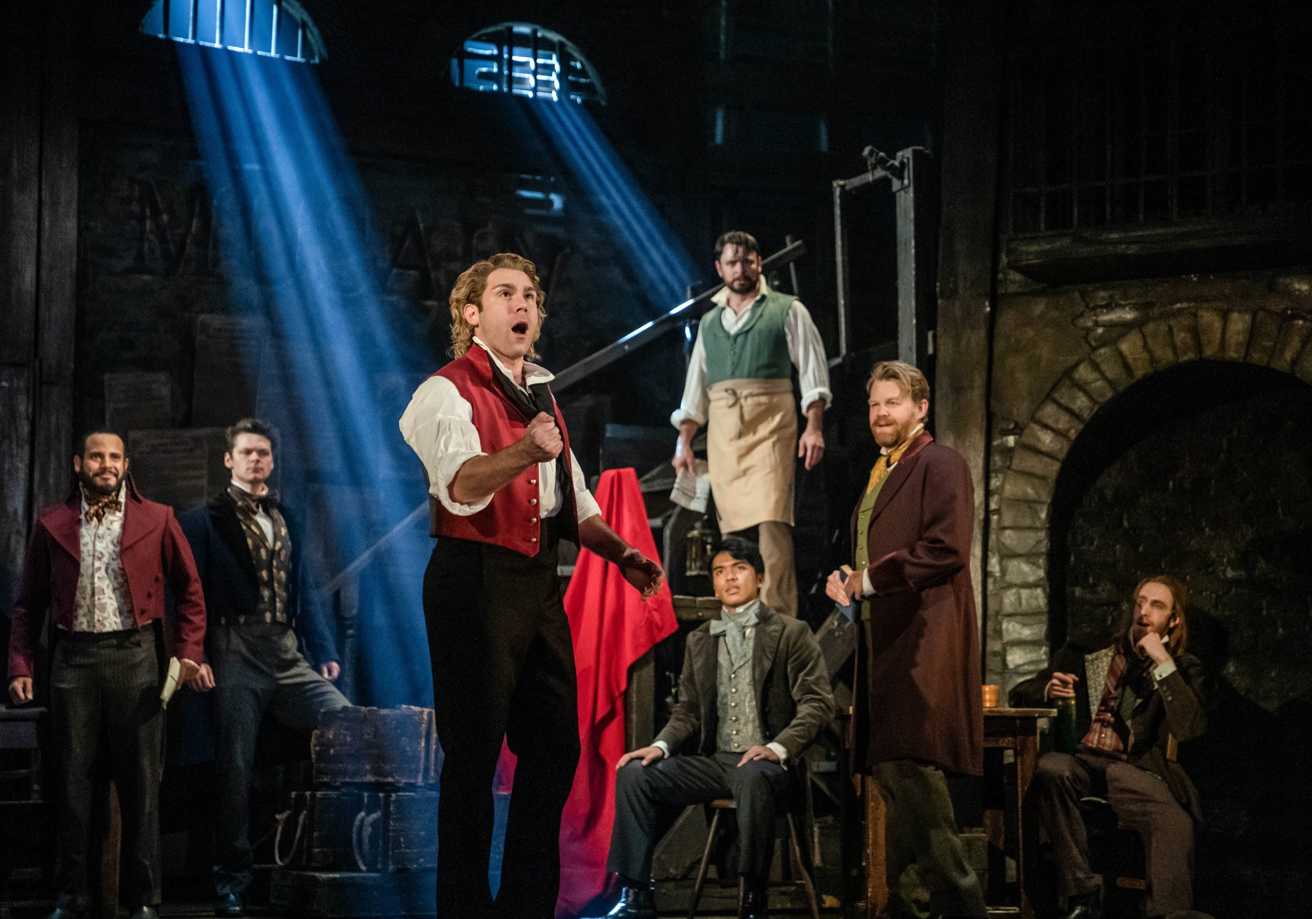 "Red and Black" - Devin Archer as Enjolras and company in Les Misérables