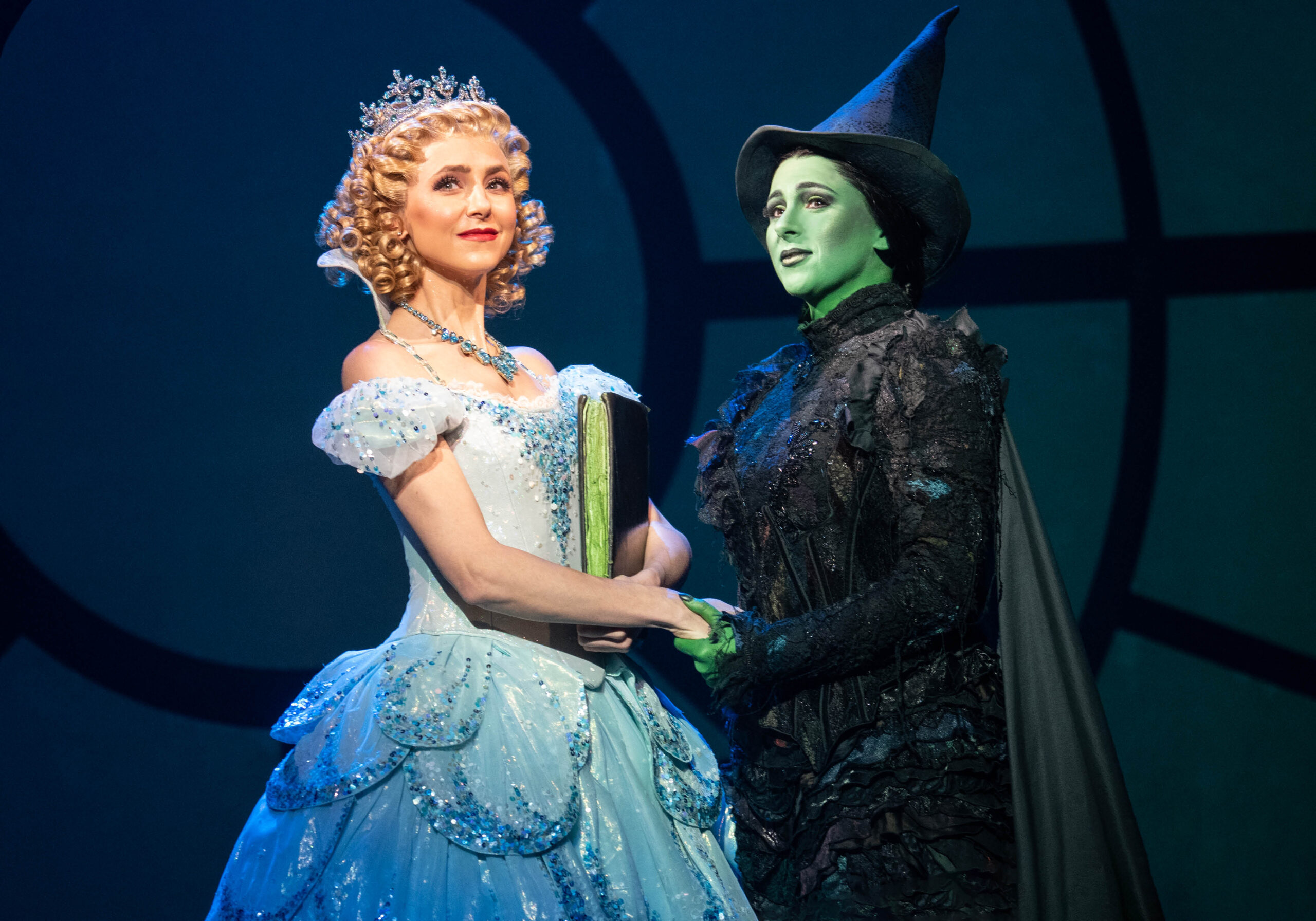 Celia Hottenstein as Glinda and Olivia Valli as Elphaba in the National Tour of WICKED