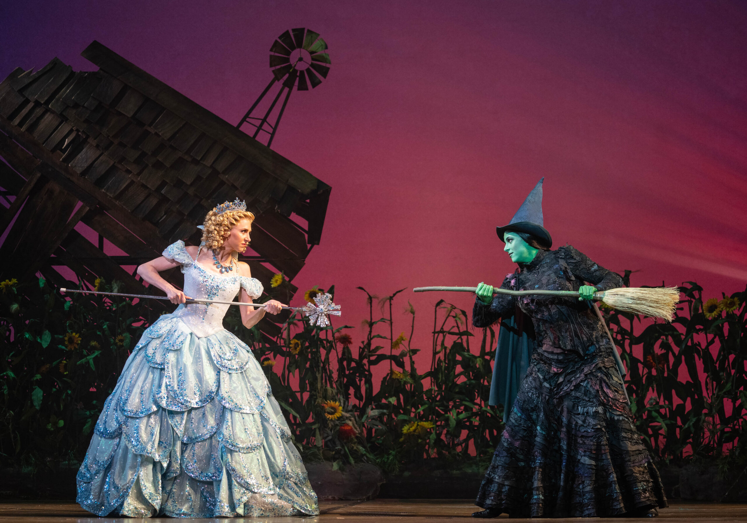 Celia Hottenstein as Glinda and Olivia Valli as Elphaba in the National Tour of WICKED