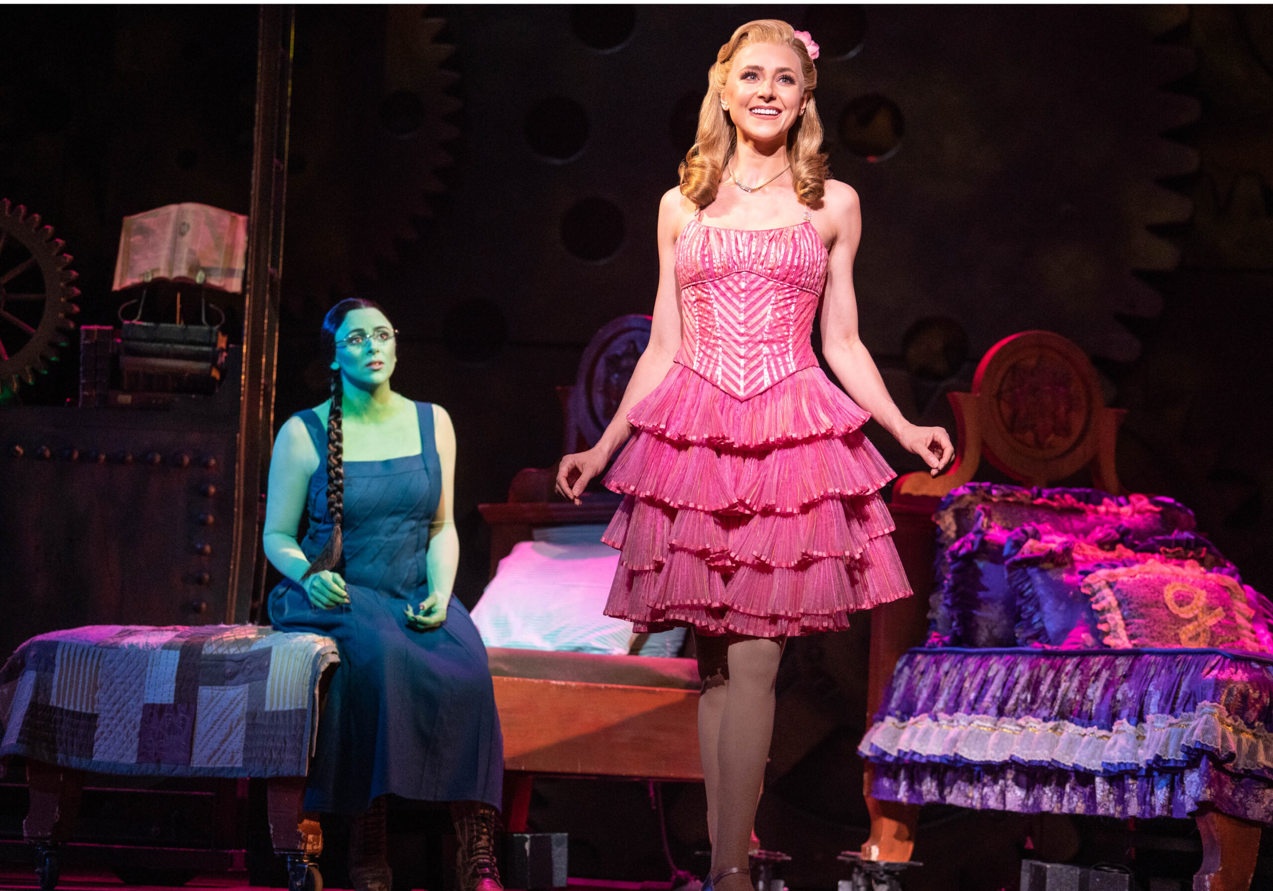 Olivia Valli as Elphaba and Celia Hottenstein as Glinda in the National Tour of WICKED