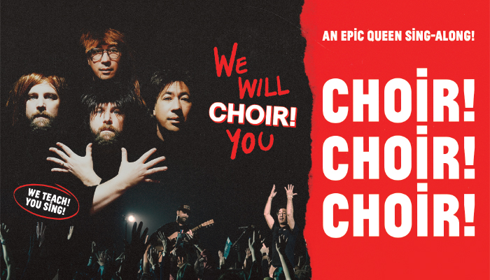 A picture of the four performers in Choir! Choir! Choir! with a black background