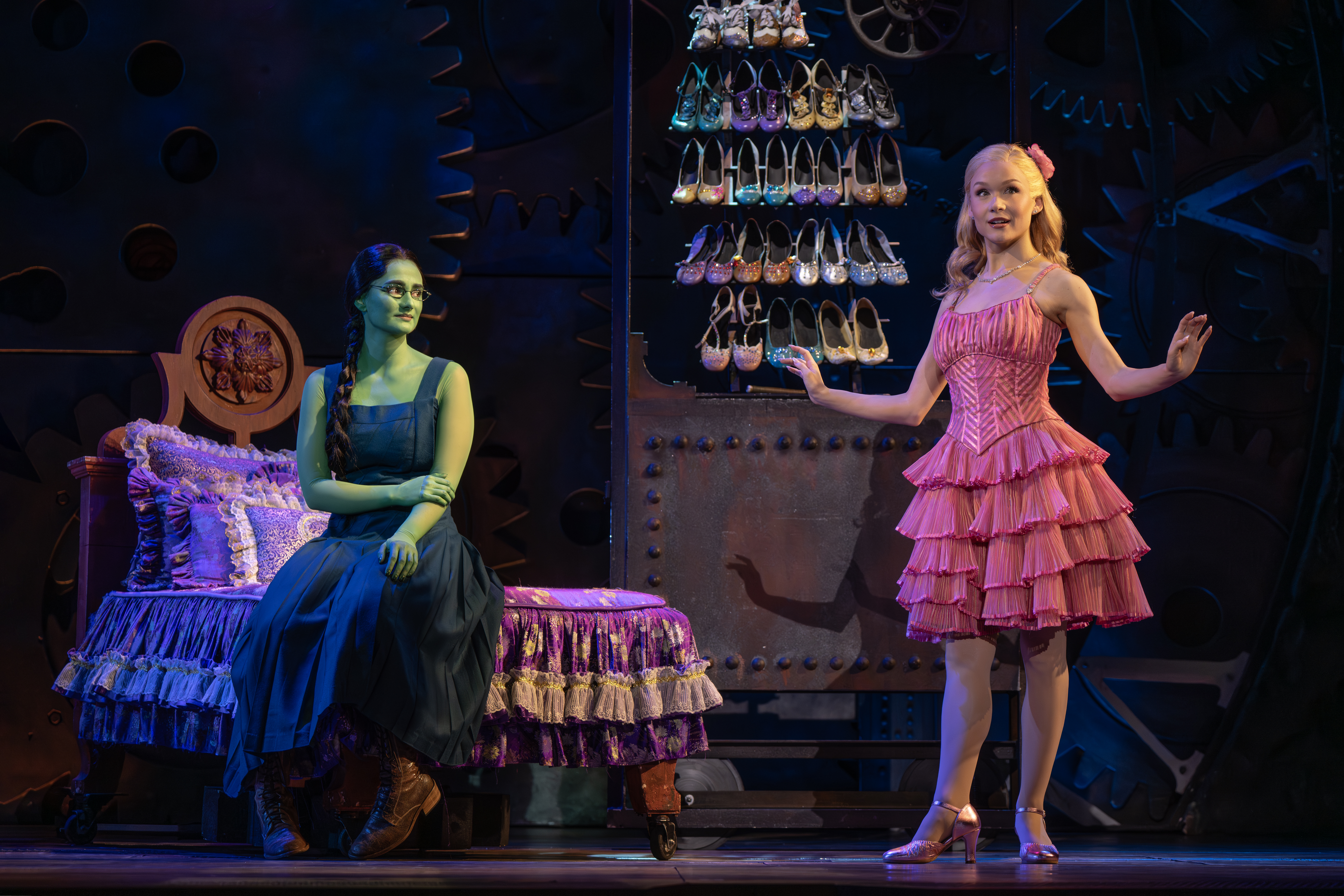 Aline Mayagoitia as Elphaba and Claudia Bennett as Glinda in the North American Tour of WICKED