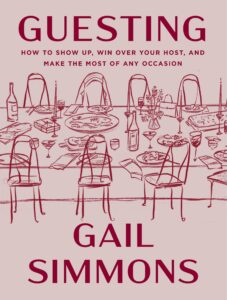 Cover art for a book by Gail Simmons a sketch of a dining set with food, drink and flower arrangements